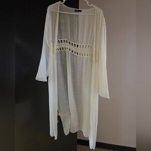 SHEIN Cream Sheer Swim Coverup